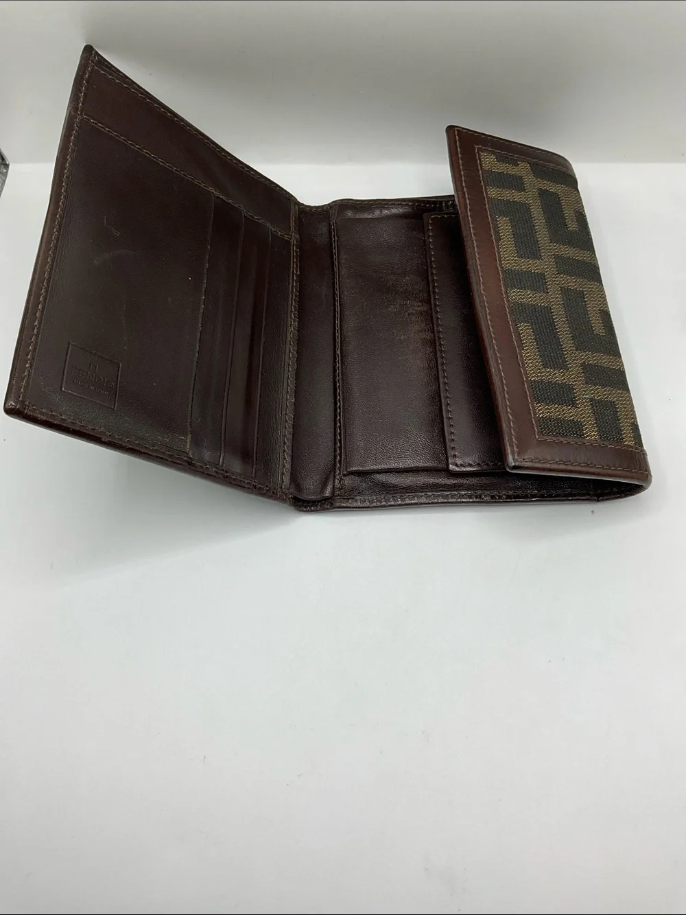 Vintage Fendi Zucca print tri-fold compact wallet